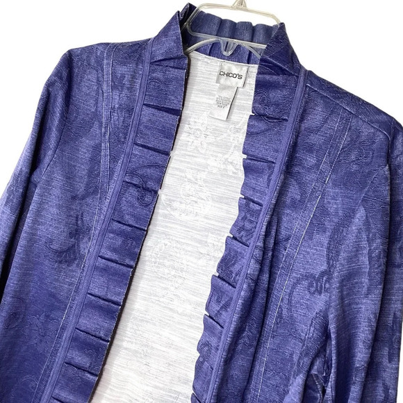 Chicos Chambray Blazer Jacket Open Front - Picture 2 of 7